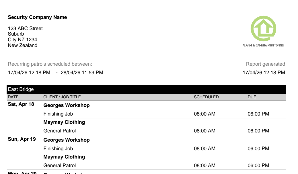 Patrol Scheduling Report