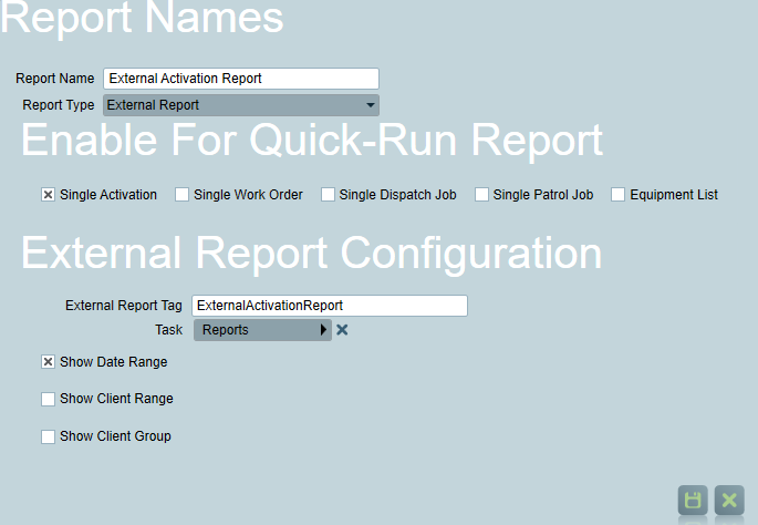 External Report Configuration