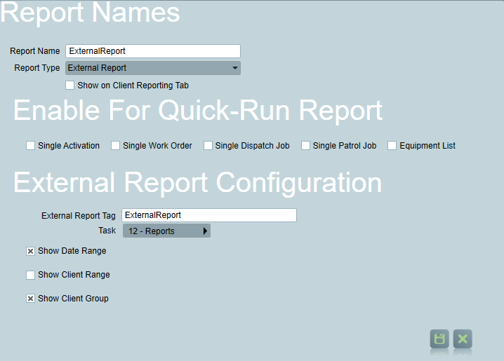 External Report record under Report Names