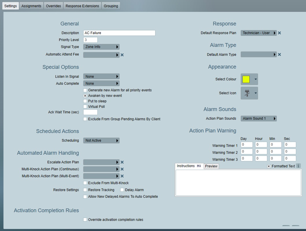 Action Plan Settings