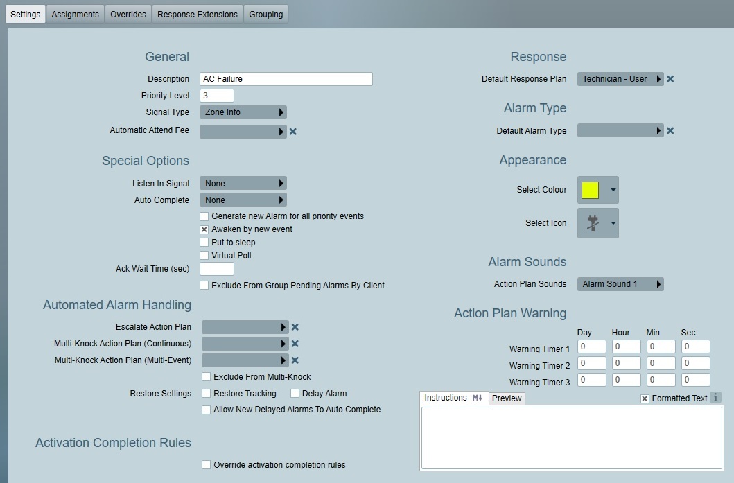 Action Plan Settings