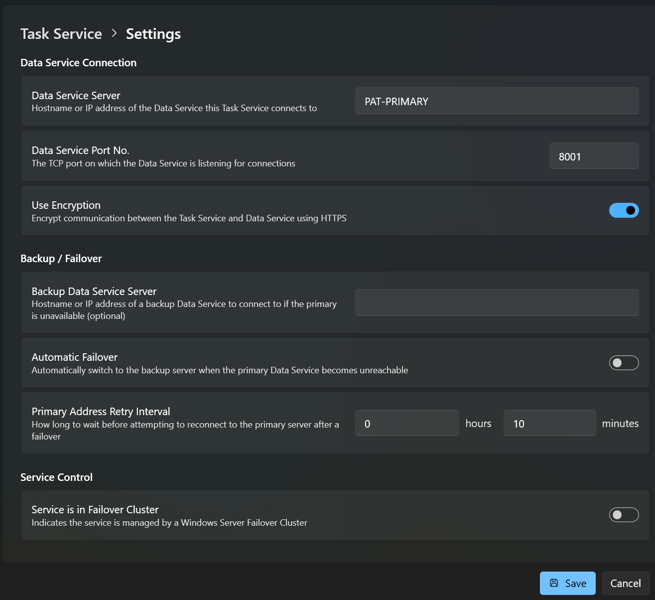 Task Service Settings