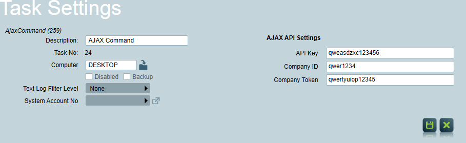 Ajax Command Task Settings