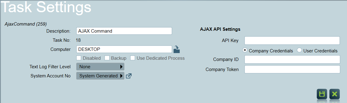 Ajax Command Task Settings