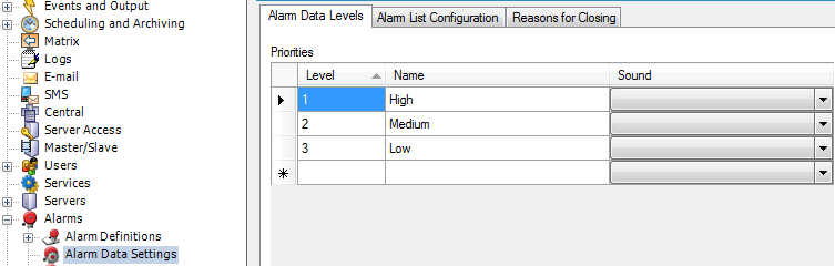 Milestone Alarm Data Settings