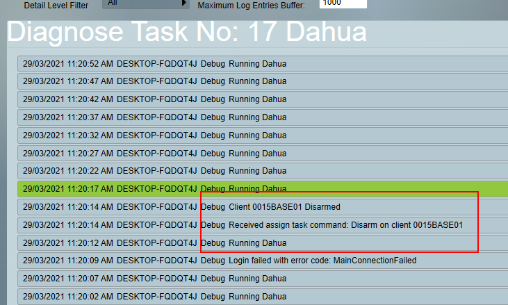 Disarm on task diagnostic