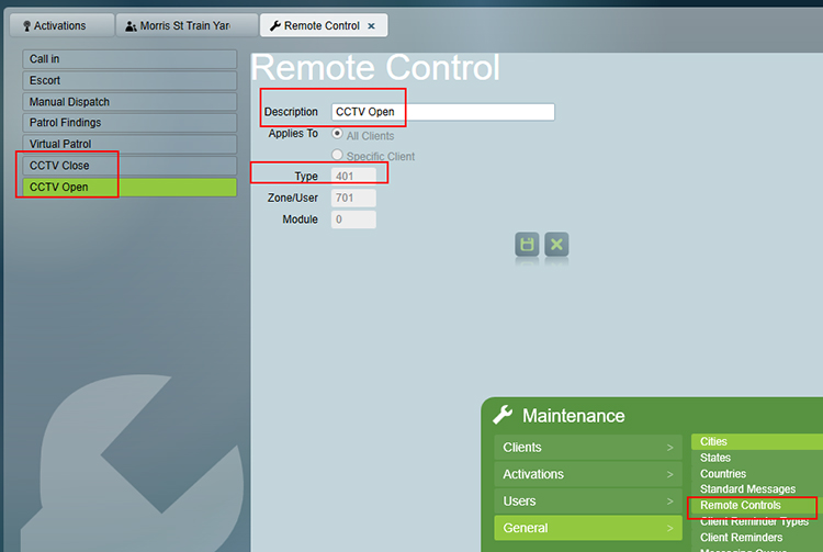 CCTV arm disarm remote controls