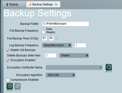 Backup Settings Screen