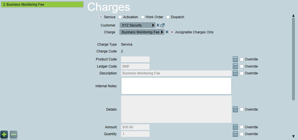 Assigning a new service charge to a client.