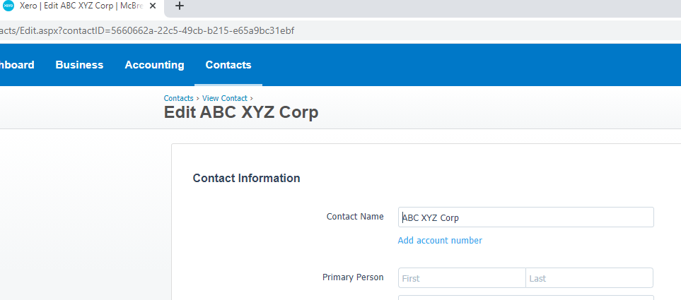 Xero Contact Information