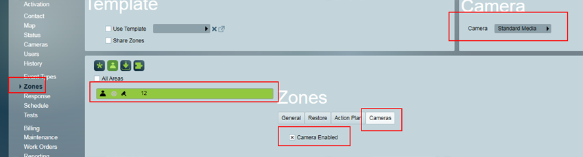 Zones camera setting