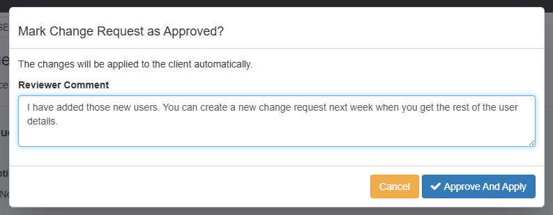 Approving a Change Request with a comment