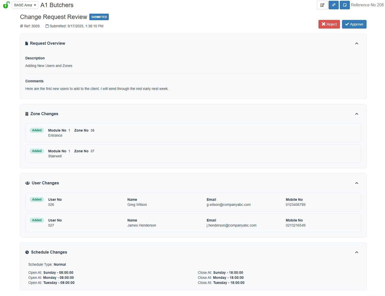 A change request review page