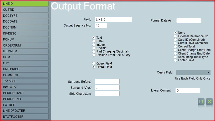 CSV File Output Formatting Panel