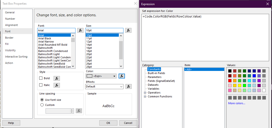 Setting the colour of text using the Action Plan Expression