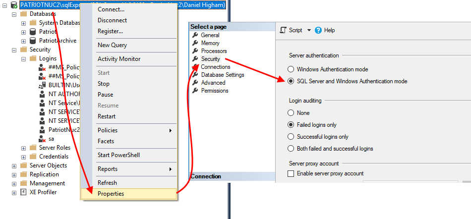 Server authentication settings