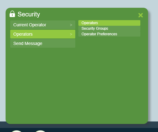 Operator menu on the security tab
