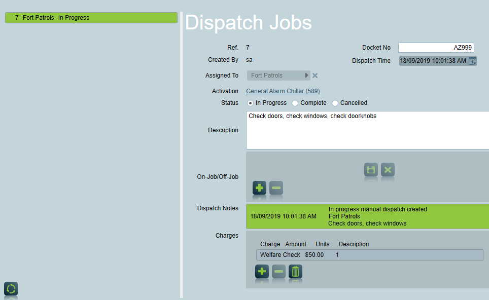 Dispatch Charges example