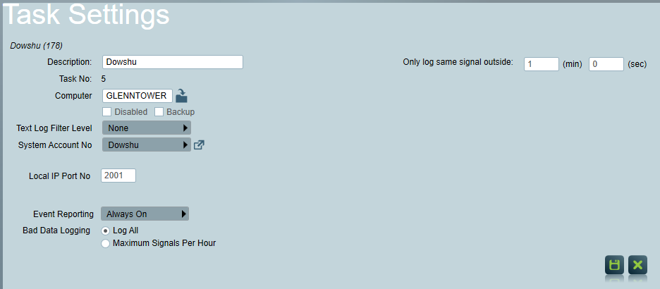 Dowshu receiver task settings.