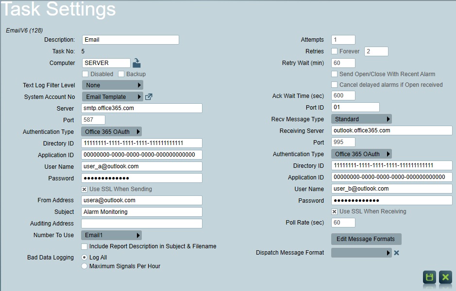 Email Task Settings