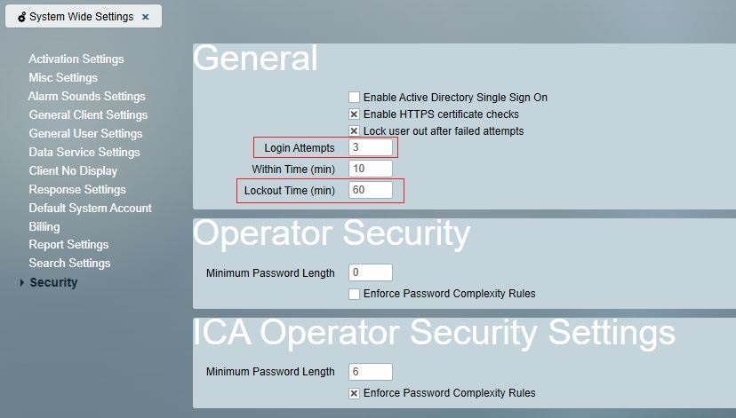 EN 50518 access control settings