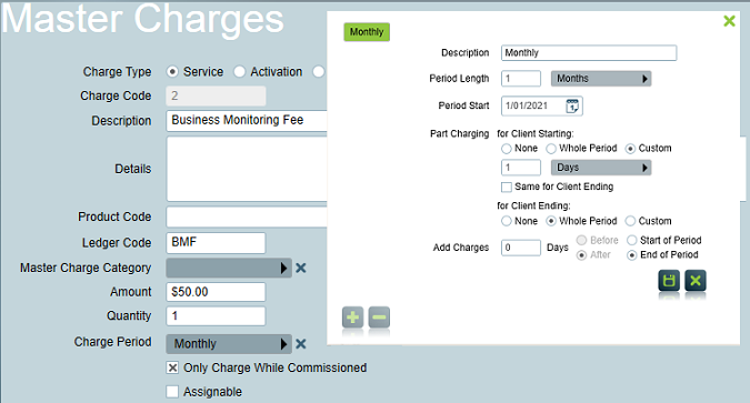 Master Charge configuration screen