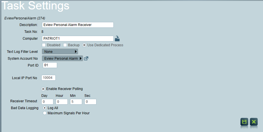 Eview Task Settings