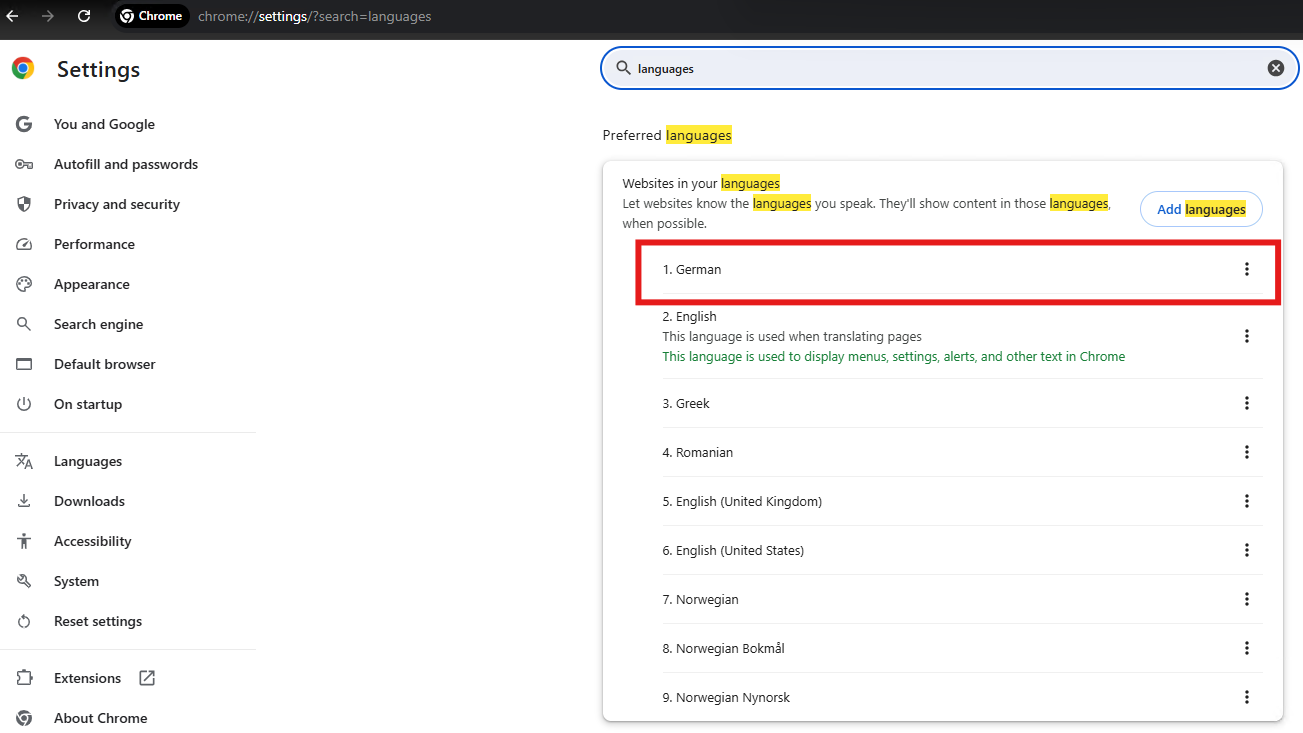 Example translated language