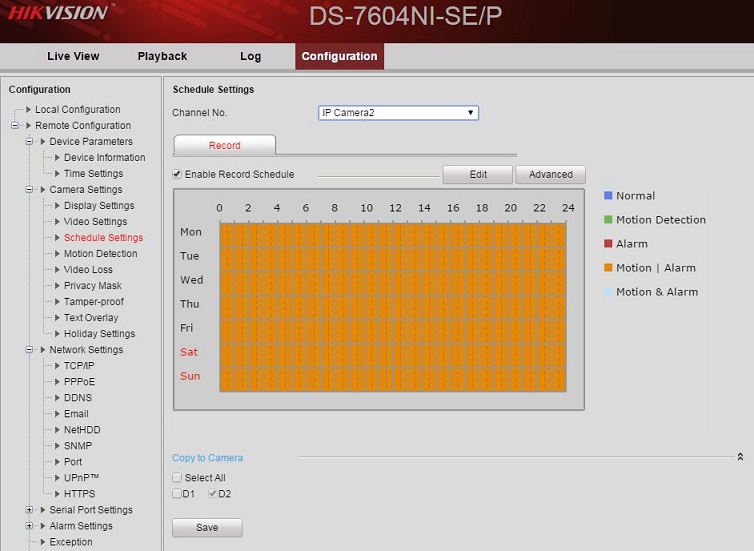 Enable camera recording schedule