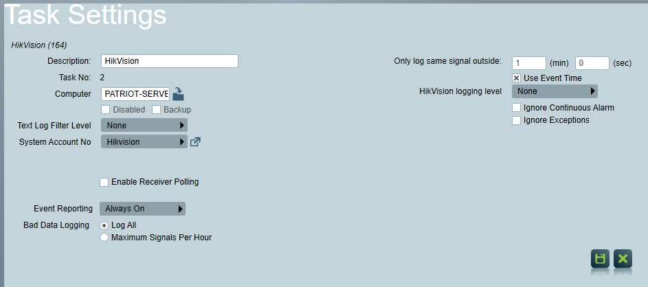 HikVision Receiver Task Settings