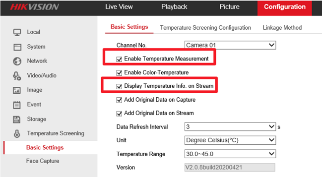 Hikvision Enable Temperature Info.