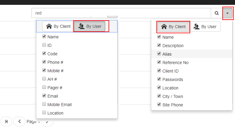 ICA Client List Search Options