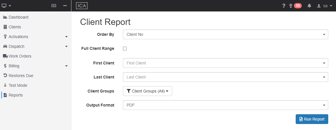 Global Report options 