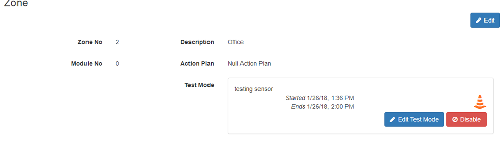 ICA Test Mode Zone Details