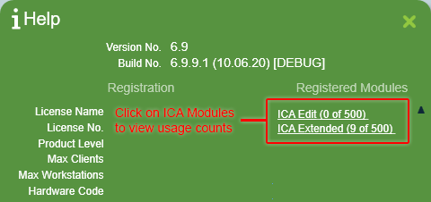 Help menu access to ICA usage