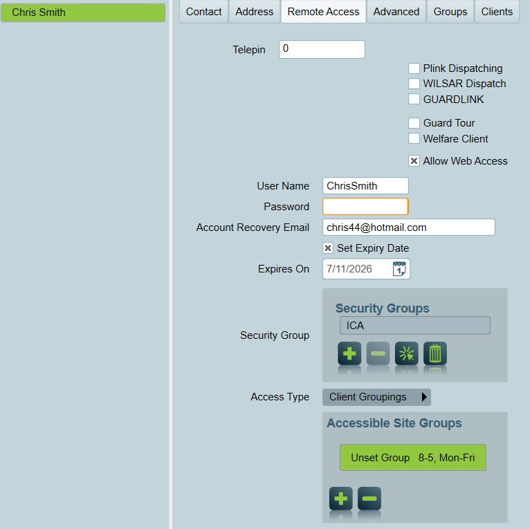 ICA User settings