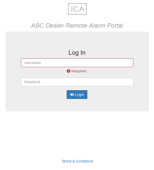 Example ICA login page
