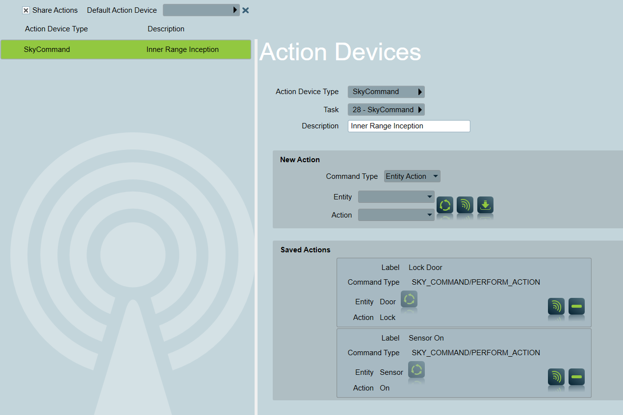 InnerRange SkyCommand Client Action devices Setup