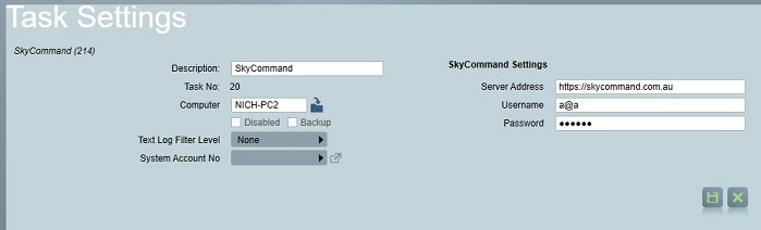 InnerRange SkyCommand Task Settings