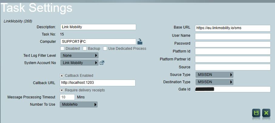 Link Mobility Task Settings