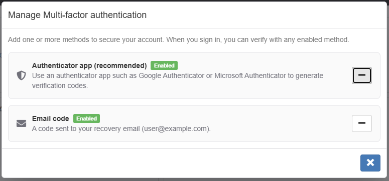 Remove Authenticator App or Email