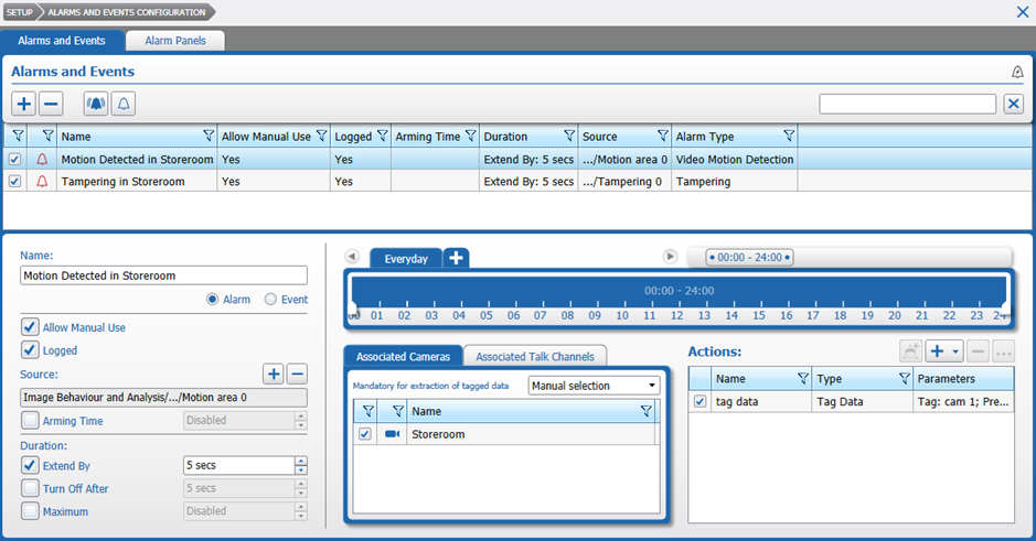 Alarm Setup in March Command Config. Client