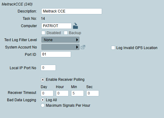 Meitrack Receiver Task Settings