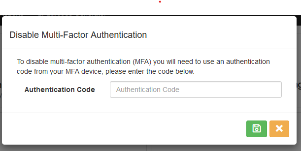 Disable Multi-Factor Authentication modal