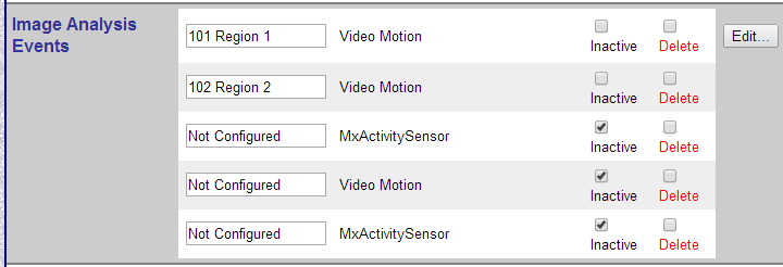 Two video motion detect event regions activated. The first three digits of the event name correspond to the Patriot event type number