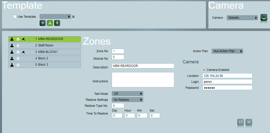 A zone should be added to the Client file for each Mobotix camera