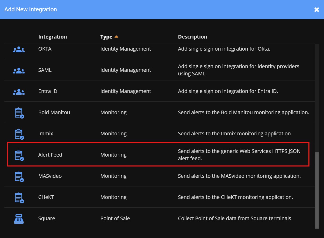 Add Alert Feed Integration