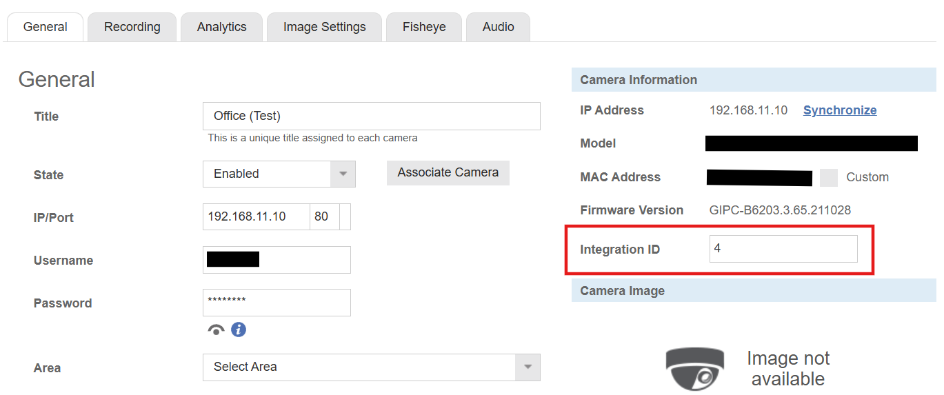 Set Apex Server Camera Integration ID