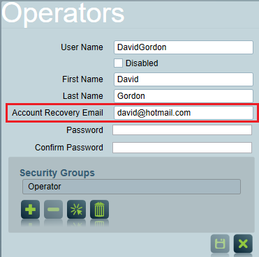 Operator Account Recovery Email Setup