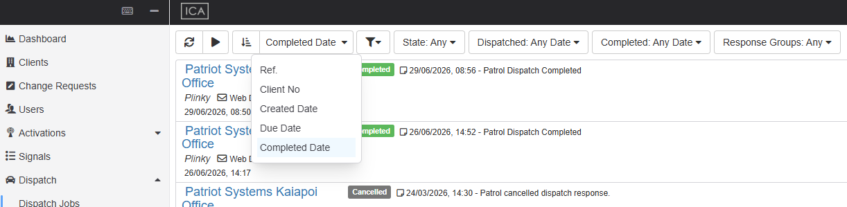 Patrol Jobs Sort Ordering